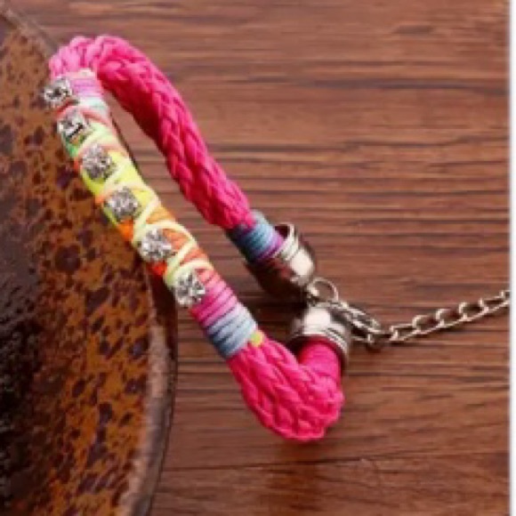 Hot Pink Braided Punk Woven Bracelet - Picture 3 of 6